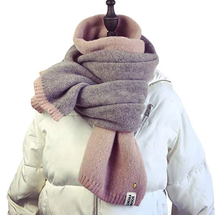 Женский однотонный кашемировый шарф, зимний плотный теплый мягкий пашминовый шарф розового и черного цветов, Женский вязаный шерстяной длинный шарф, 2019