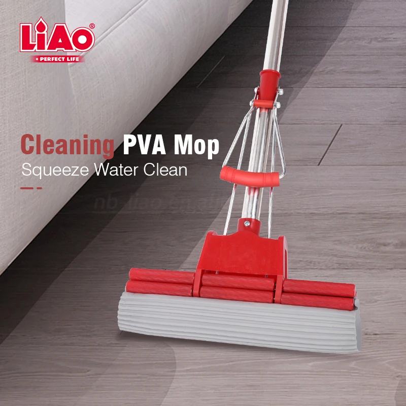 LiAo 27cm Easy Wringing Quadruple Magic PVA Roller Foam Squeeze Mop with Absorbent Sponge Head