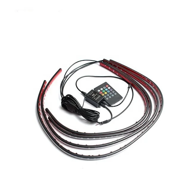 12V Flexible Waterproof Car Chassis Strip Lights Music Wireless Remote Control RGB Underglow Lighting for Car Outdoor Accessory