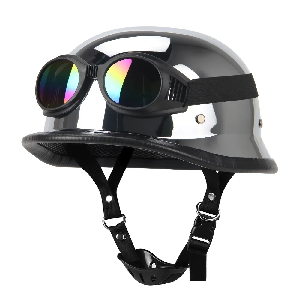 german leather motorcycle helmet SWSAL Half Face Helmet,100% DOT/ECE Approved Cap Half Shell Helmet+Goggles Retro Open-Face with Adjustable Quick Release Buckle for Cruiser M55~56CM : Automotive If your head measures in between sizes order the size smaller German Motorcycle Half Helmet Gloss