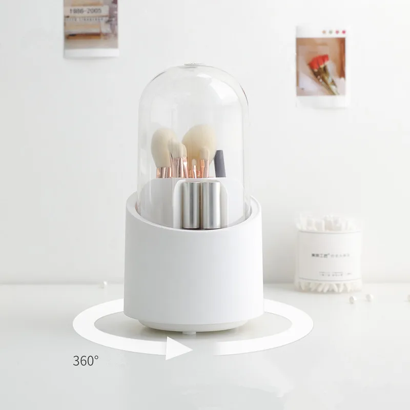 White) 360° Rotating Makeup Brush storage