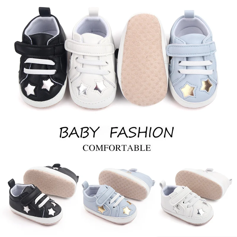 Sofe PU leather star design toddler baby boy sneakers shoes casual boy newborn infant shoes supplier