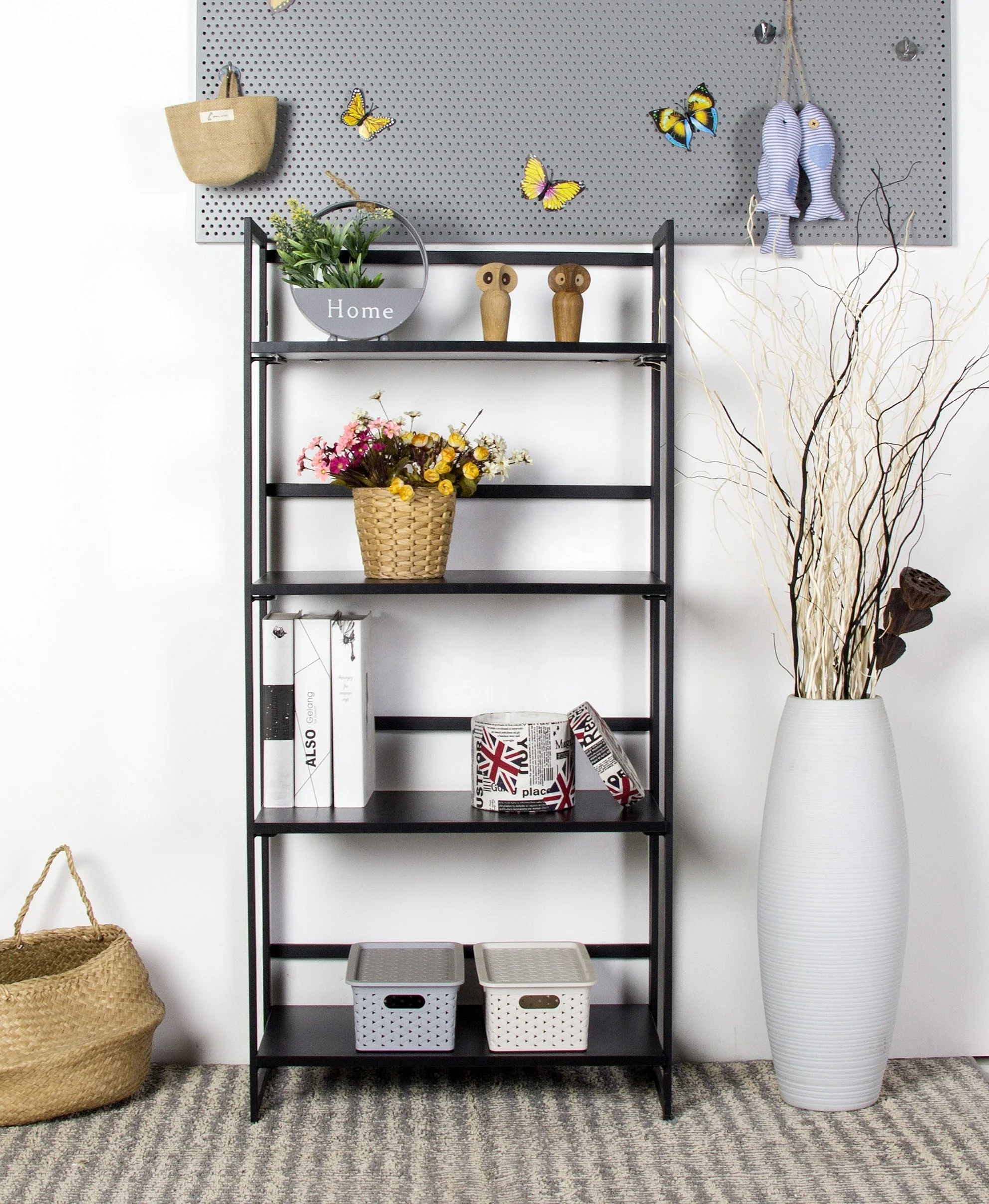 Metal Book Shelf Northern Europe Style Simple Design DIY Multifunction  Foldable Storage Shelves