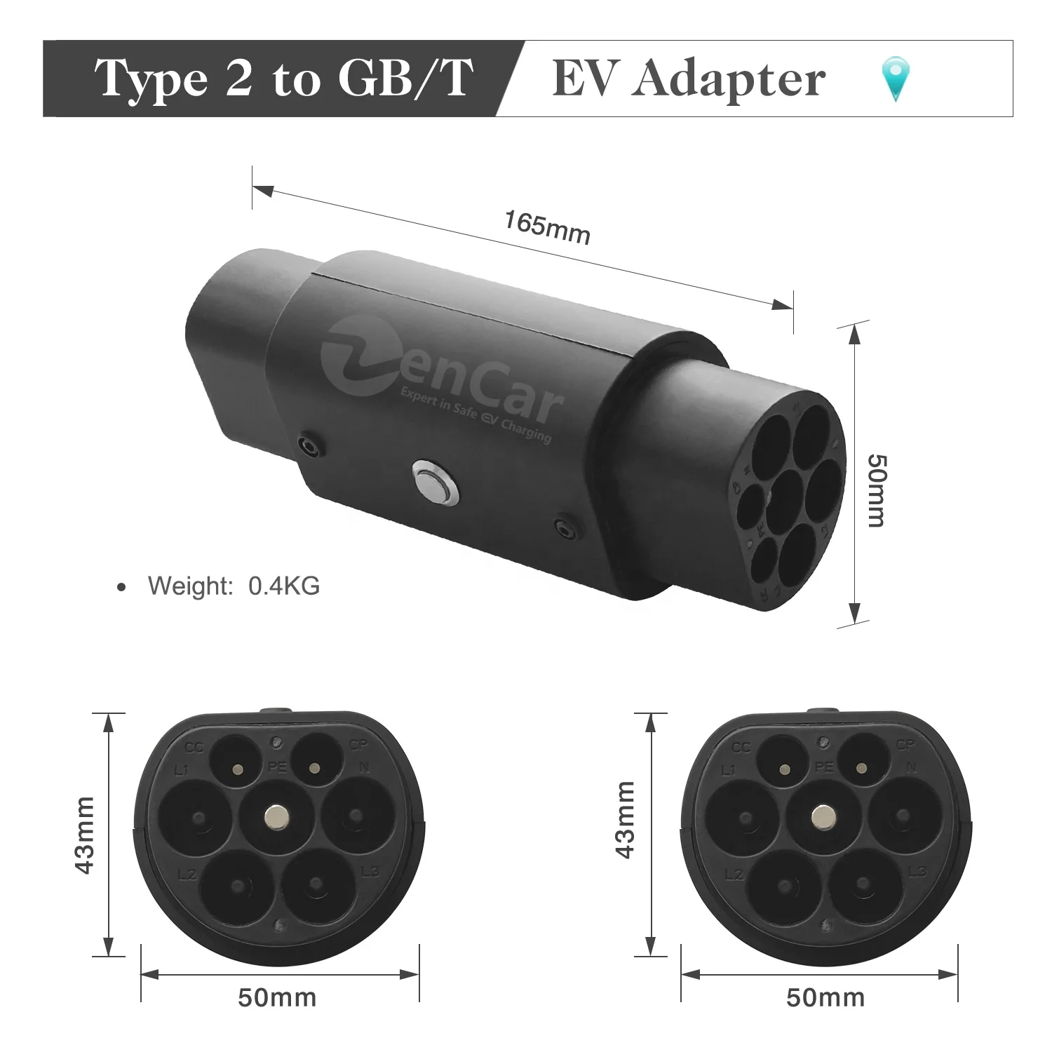 Zencar New Ev Adapter With Button 32a 22kw Type 2 Gbt Ev Adapter For Fast Charging Ev Charger 9263