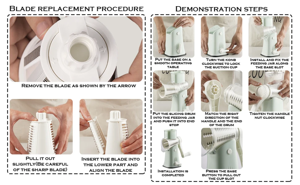 Manual Food Processor 5 Blades Cheese Grater Rotary Grater Handle