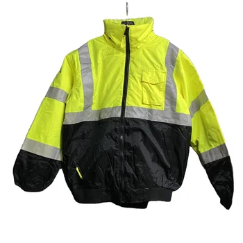 Hi-Vis Reflective Safety Work Clothes Construction Workwear Fleece Jacket Parka Breathable Waterproof Hooded Security Uniform