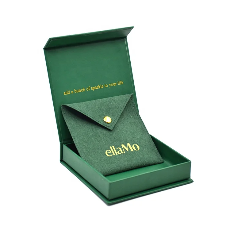 Lionwrapack Custom Logo Jewellery Packaging Boxes With Mini Velvet Bracelet Bag and Green Drawer Paper Box Set