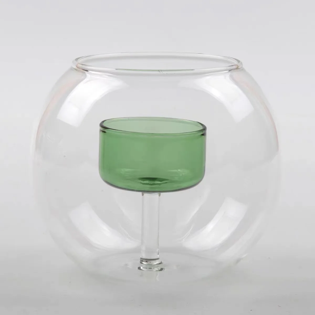Hand Blown Round Clear Colored Borosilicate Glass Bowl Vase Floating Candle Holder Bowl for Home Wedding Party Decoration