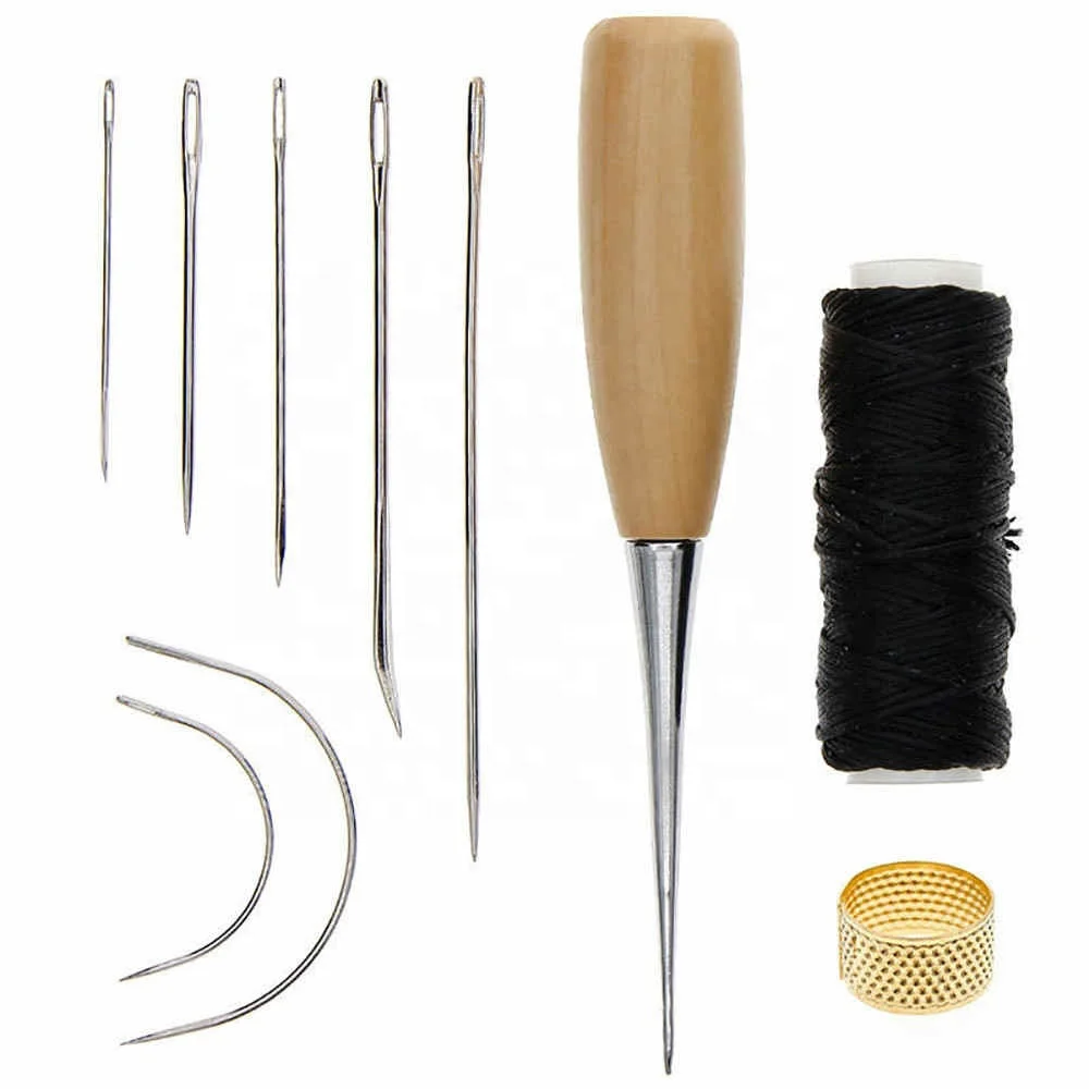 Pivica 1 set Needles Canvas Leather Sewing Awl Hand Stitcher Kit Tools for Shoes Repair Straight Needle Straight Hole Needle 