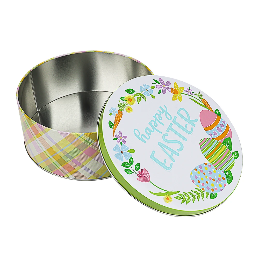 Custom Personalized Printed Easter Gift Large High Quality Mini Round Cake Tin Box Chocolate Cookie Candy Safe Food Tin Can