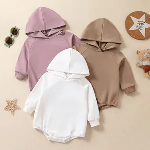 Newborn Male Baby Hooded Sweatshirt Long Sleeved Solid Color Jumpsuit Baby Baby Autumn/winter Spring Clothing
