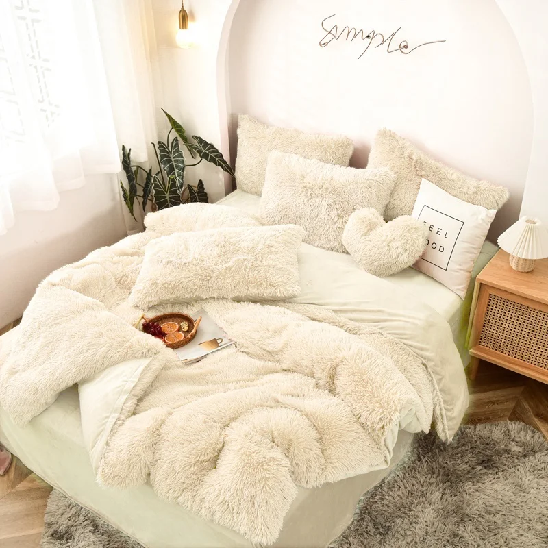 
Fashionable brand designer fluffy fleece duvet quilt cover winter set bedding sets 100% polyester 