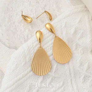 Fashion Waterproof Stainless Steel 18K Gold Plated Leaf Teardrop Stud Earrings New Chunky Waterdrop Stud Earring for Women