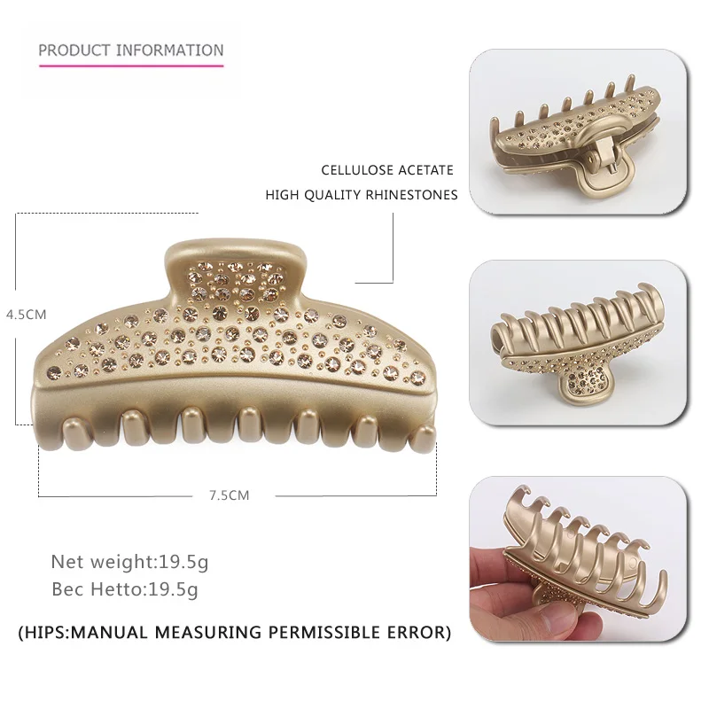 Jinhe Best Seller Boutique Accessories Vendome Large Size Hair Claw Clips Full Rhinestone France Acetate Hair Claw
