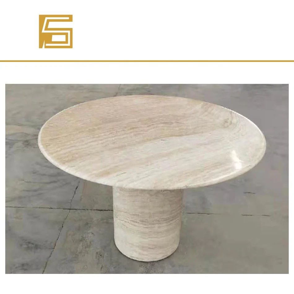 Modern Italian Natural Stone Travertine Dining Table Round Marble  Table