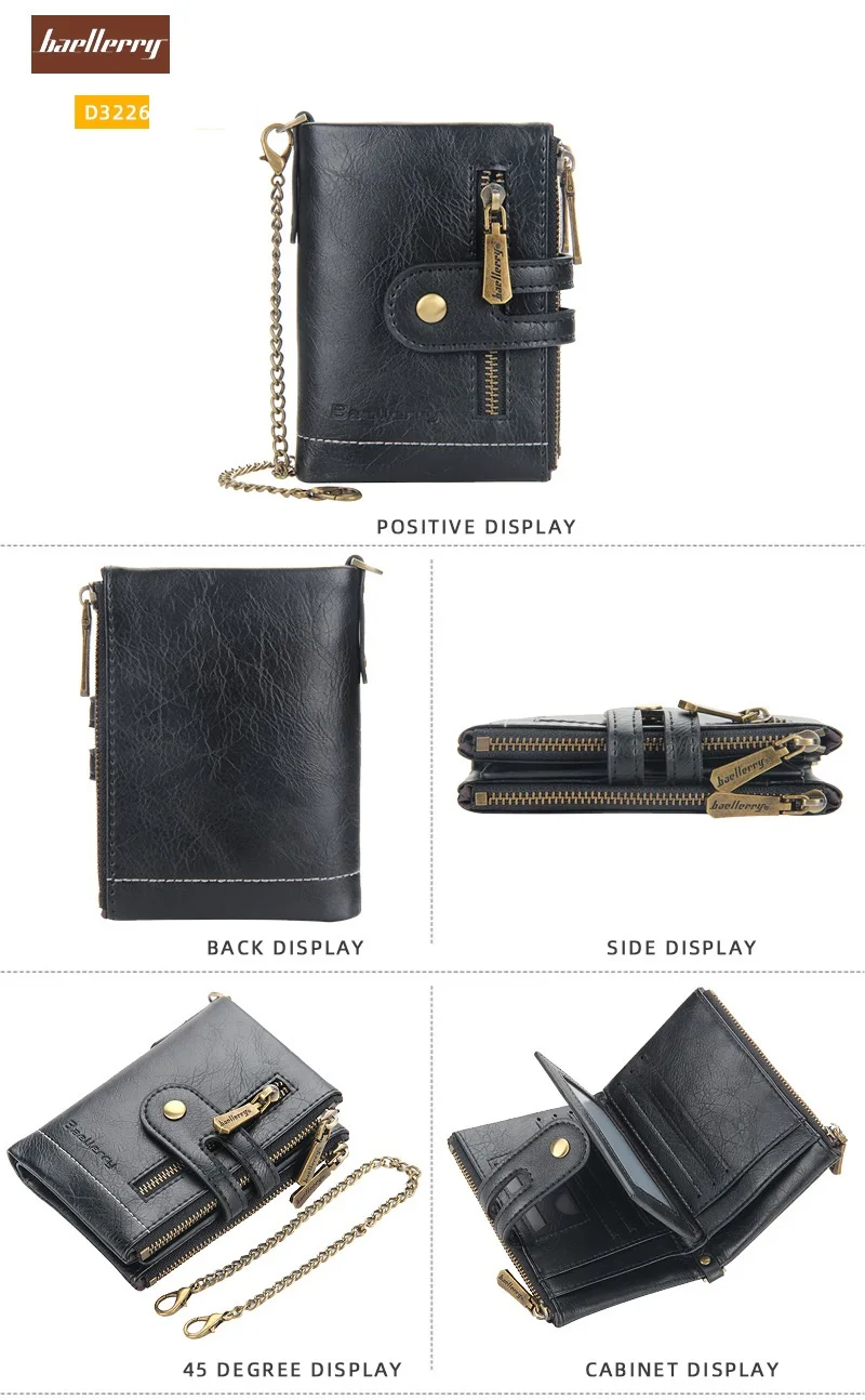 Baellerry 2021 New Wholesale Short Style Double Zipper Wallets With Chain for Men,Male Coin Purse Card Wallets Case Wholesale