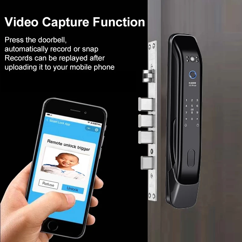 New Biometric Fingerprint Lock Security Smart Door Lock Password Key IC Card Unlock APP Camera Monitor Electronic Lock