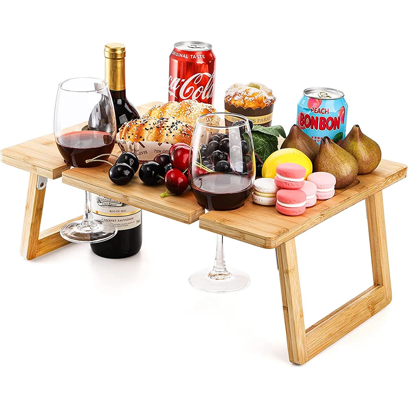 Outdoor Wine Champagne Picnic Table Portable Wine Picnic Table with Glass Holder Foldable Legs