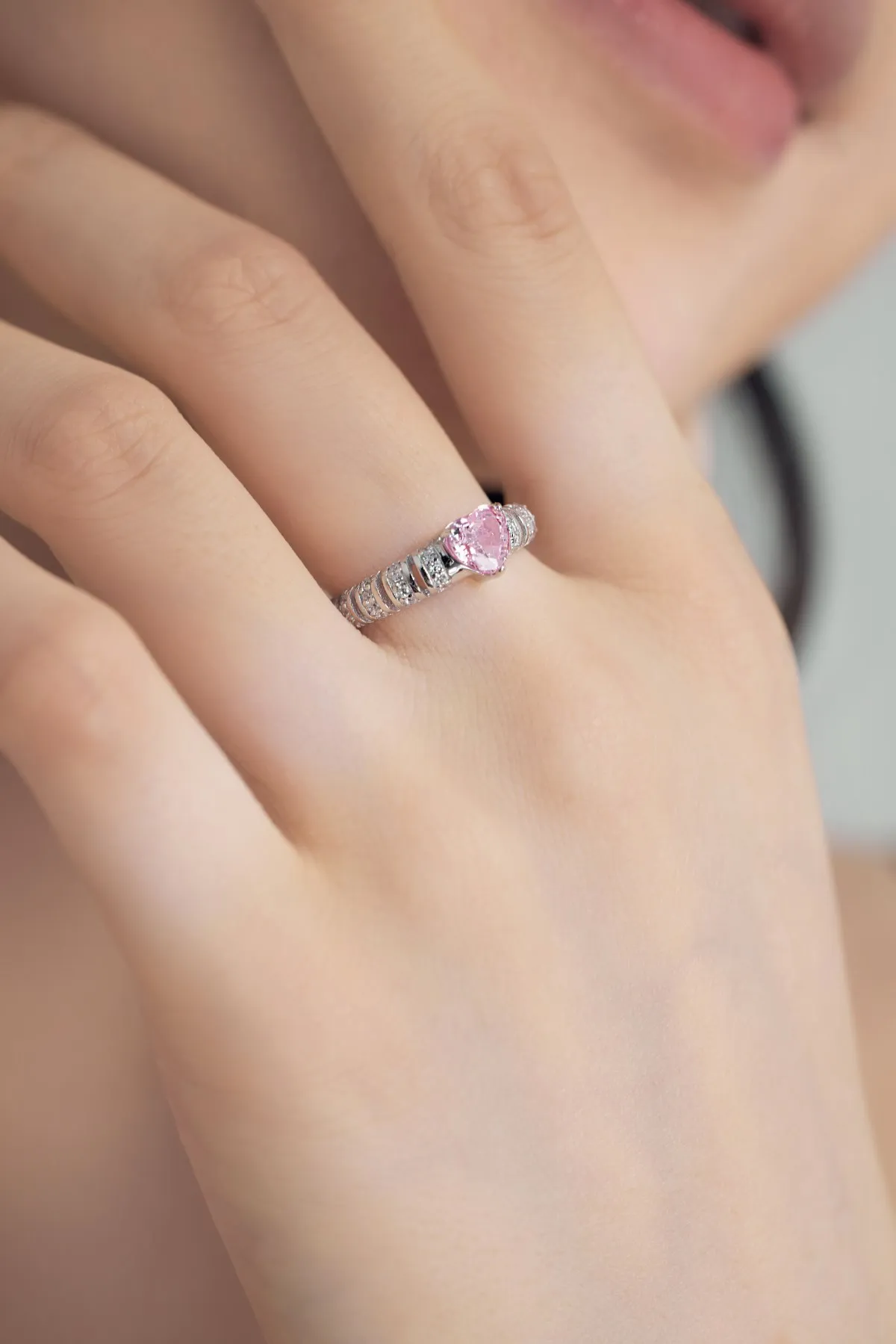 KAKODIY light luxury 925 Sterling Silver crushed ice ring with daily sweet pink cubic zirconia love ring jewelry for women detail 2