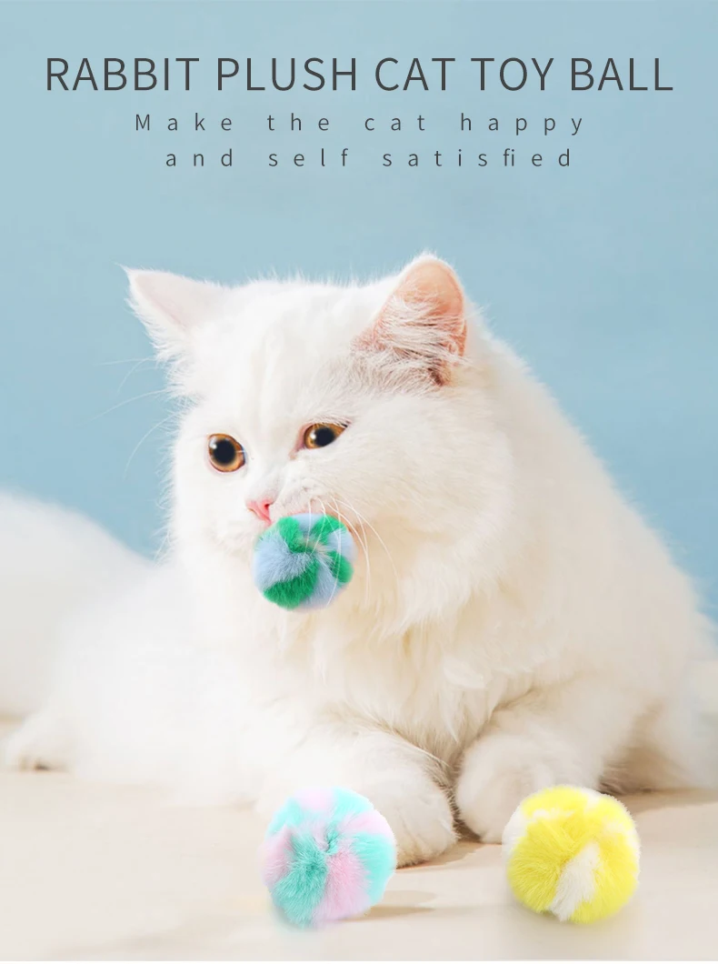 Colorful Light Weight Soft Comfortable Rabbit Plush Cat Toy Ball