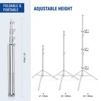 NEEWER 9.2ft/2.8m Stainless Steel Light Stand Heavy Duty Photography Tripod Stand with 1/4 to 3/8 Universal Screw Adapte detail image