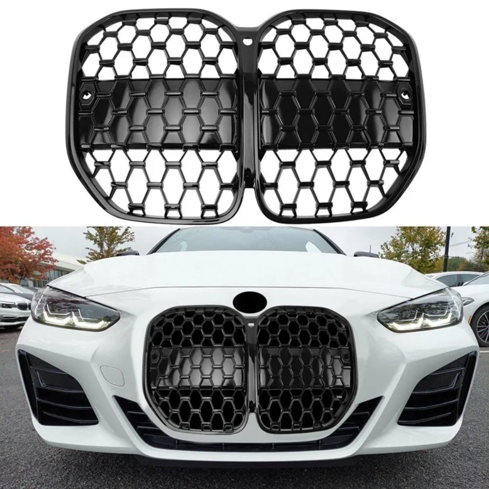 2021+ 4Series M4 G22 G23 G26 G80 G82 Front LED With ACC Grill Grille Diamond Gloss Black/Silver Conversion