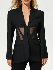 Elegant Ladies Fancy Blazer New Office Women's Waist Shaping Blazers Suit Solid Color Single Breasted Closure Woven