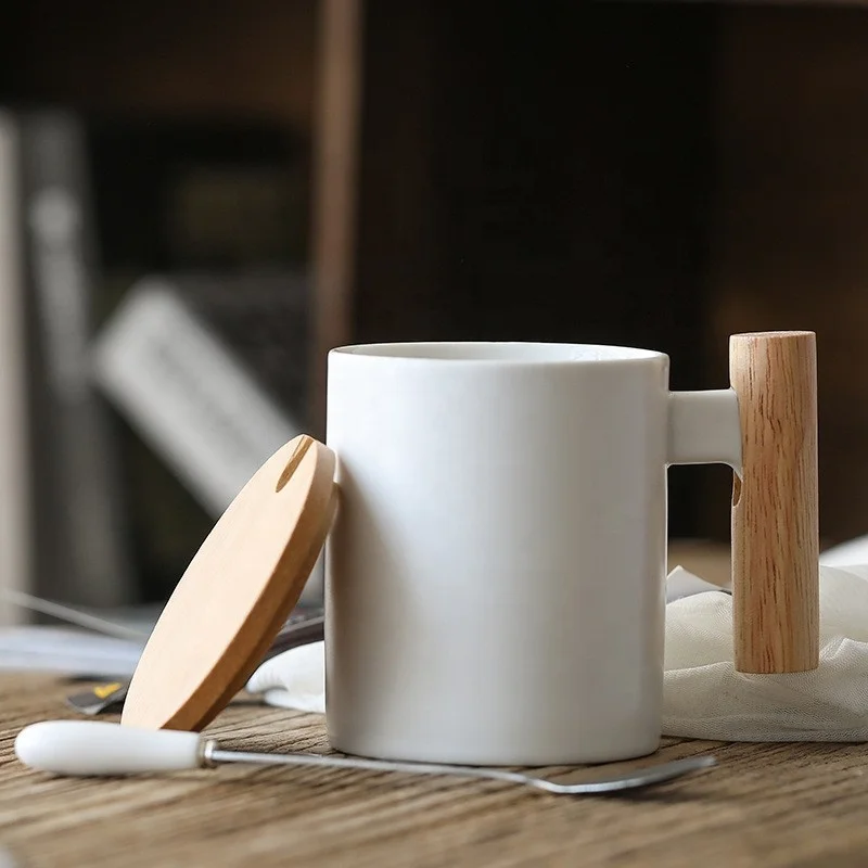 Nordic Style Straight 420ml Wooden Handle Ceramic Coffee Mug With Wooden  Spoon Custom Logo Gift Mug Different Color Water Cup| Alibaba.com