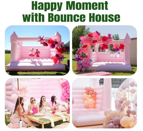 Castelo inflável rosa em PVC para festas ao ar livre, ideal para adultos e crianças. Perfeito para festas, casamentos e decorações._voghion.com