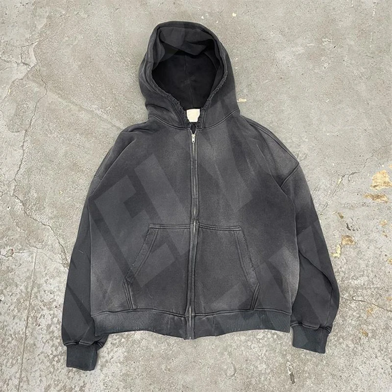 Dnzzs Men's Oversized Heavyweight Hoodie – 100% Cotton French Terry, Acid Wash Vintage Style, Unisex Streetwear Pullover