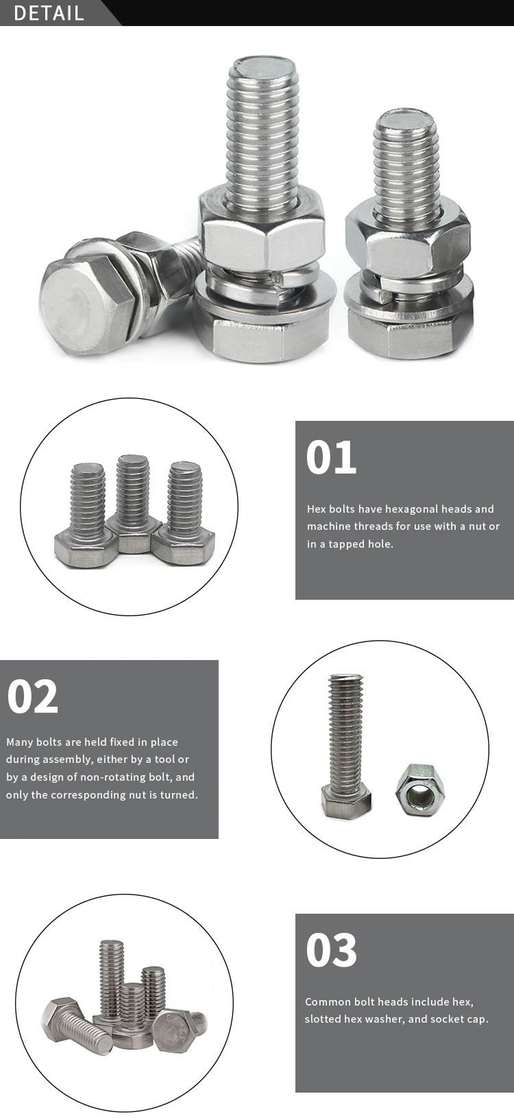 Ss400 Bolt Nut Washer Sus304 M7 M40 Din933 Standard Bolts A2-70 Ss316 ...