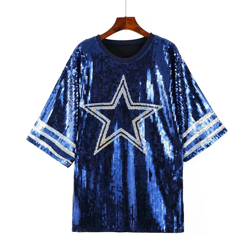 Cowboys Sequin Dress Dallas Cowboys Clothes For Ladies Dallas Navy Star Sequin  Dress One Size Regular
