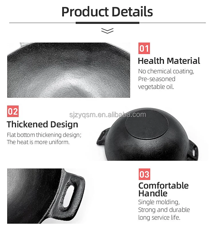 Wholesale Cast Iron Chinese Wok Cast Iron Nonstick Double Handles