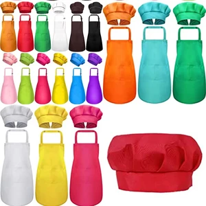 Polyester Home Cute Kids Apron and Chef Hat Set Custom Printed Kitchen Cooking Apron Child Baking Adjustable Straps