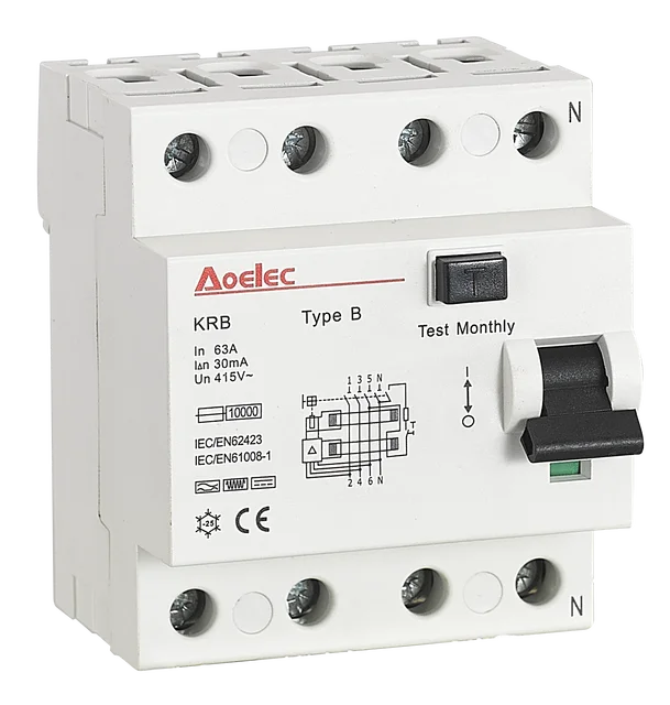 Aoelec TYPE B RCCB residual current circuit breaker for EV charger with CB, CE,SEMKO certificate