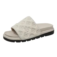 2023 High Quality Embossed Slipper Luxury Sandals, Fashion PU Magic Sticker Unisex  fashion slippers for women
