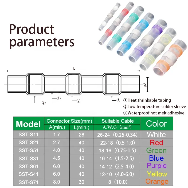 Butt Connectors Electrical 24-20 GA. 50 PCS 3M HEAT SHRINK BUTT WIRE CONNECTORS AUTO MARINE Made In USA 18 AWG Gauge Car Audio &amp; Video Heat Shrink Butt Connectors