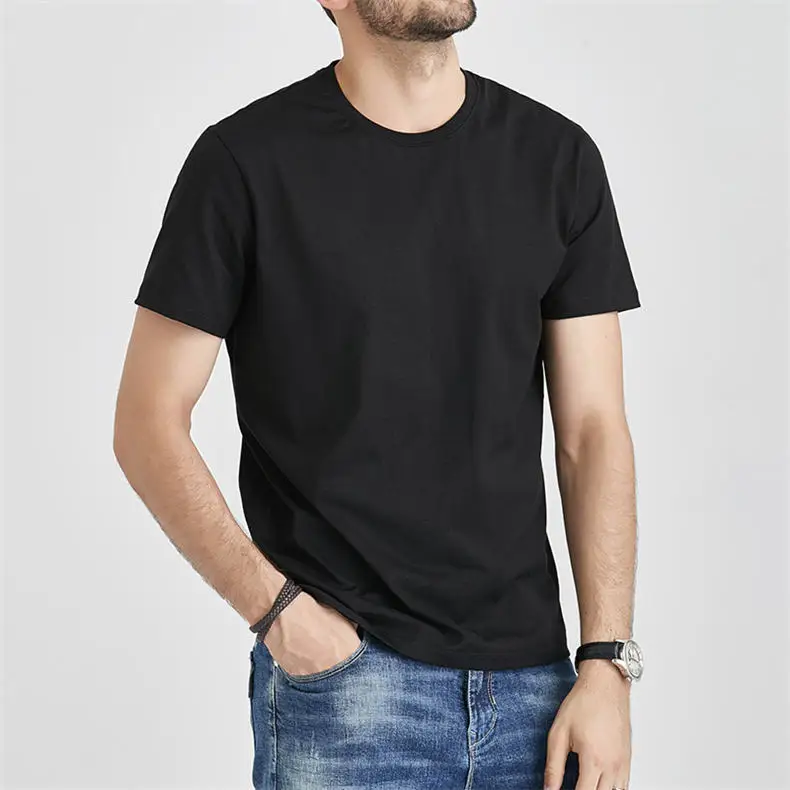 Men T-Shirts Cotton Basic Tshirts Male Plain Solid Black  Breathable Short Tee shirt