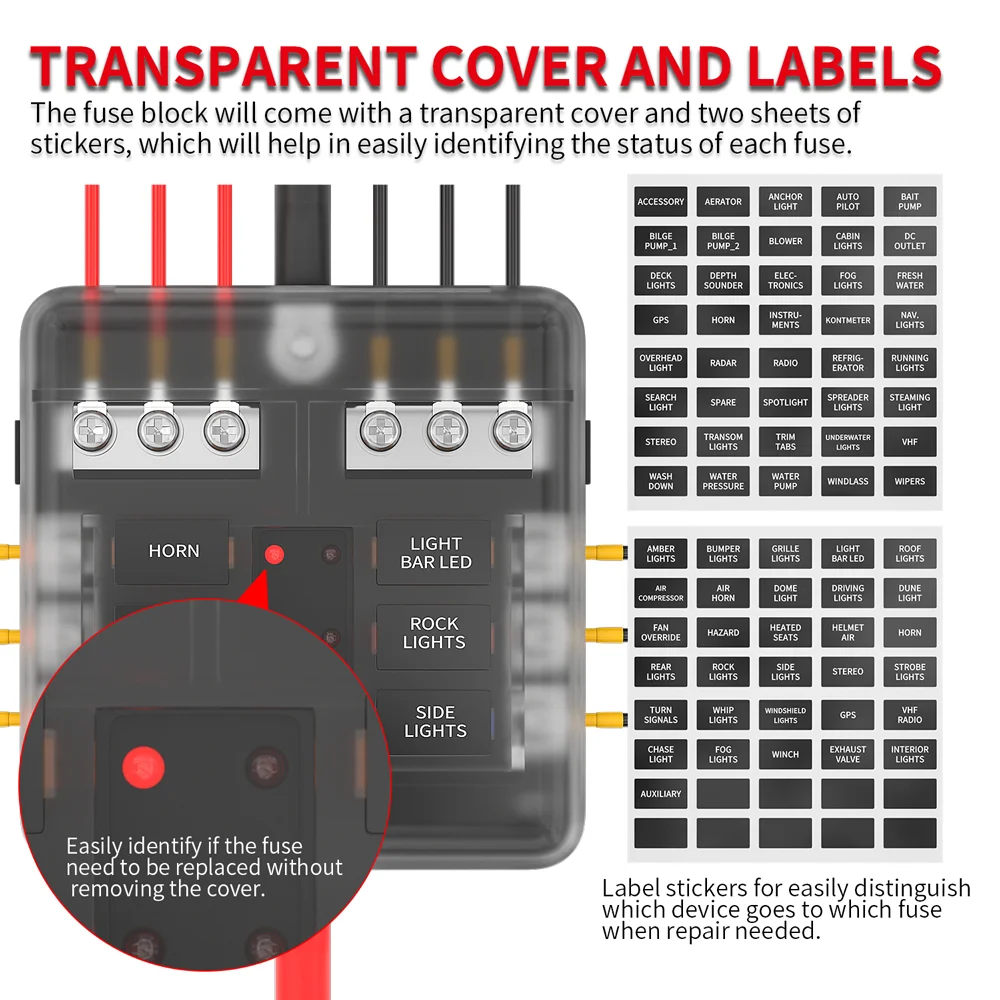 Greluma 12-Weg Bladzekering Blok,12V Waterdichte Zekeringkast Houder, 12 Circuit Negatieve Bus Zekeringkast met LED Indicator voor Automotive Auto
