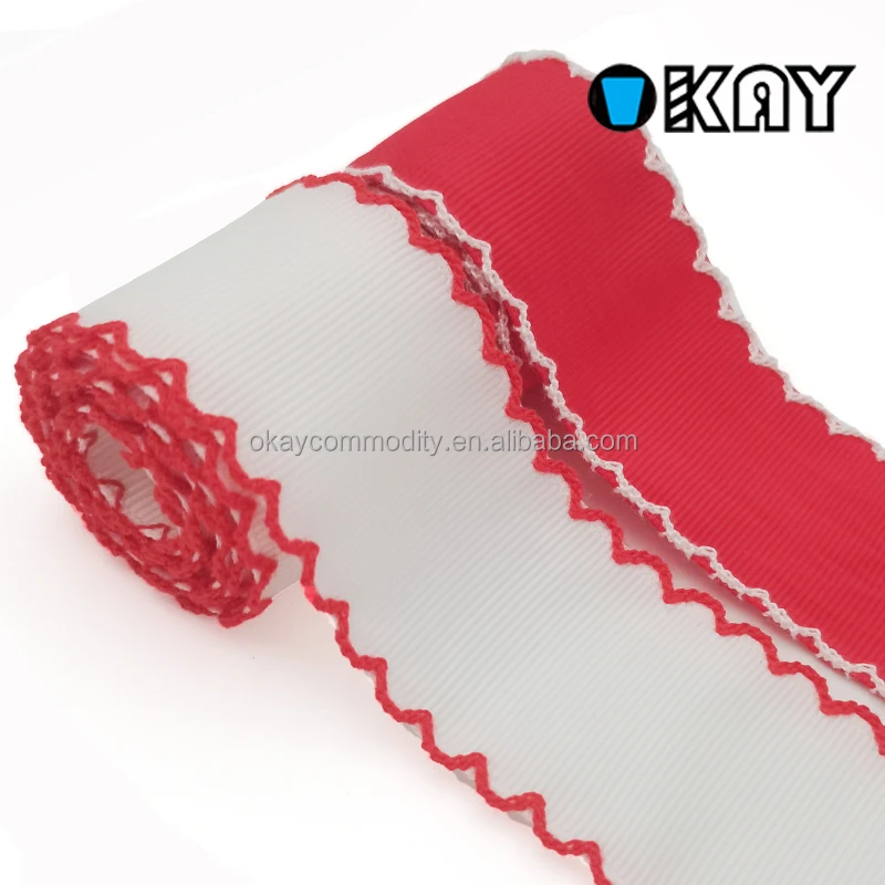 OKAY Custom High Quality Polyester Grosgrain Ribbon Moon Stitch Crochet Edge for Hair and Party Use
