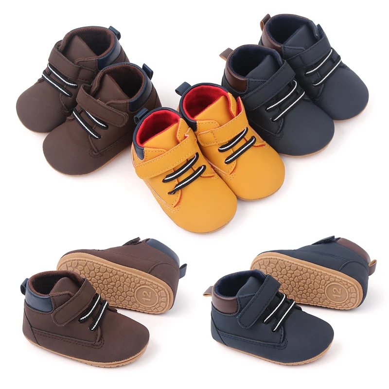 High Quality Hook&loop Design Soft PU Leather Baby Toddler Boys Shoes Prewalker Shoes for Boys factory