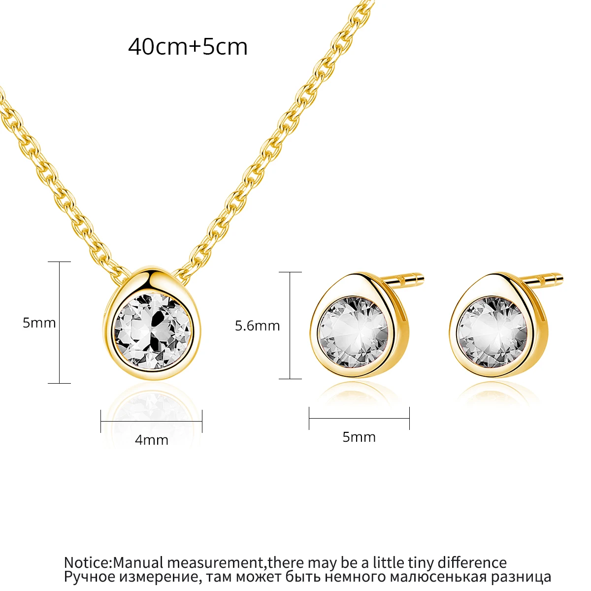 CZCITY Minimalist Stud Earring Simple Earing Necklace Gold Korean 18K Women Plated Geometric Fine Jewelry Set