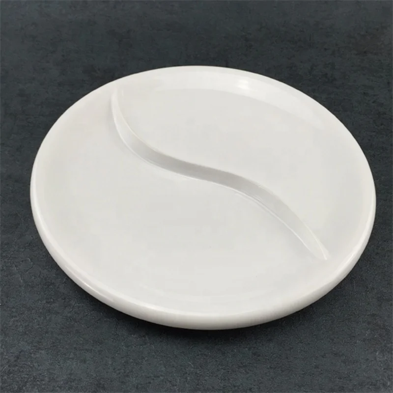 Unbreakable Restaurant Dinnerware White Round Melamine 2 Sections Compartment Portion Plate