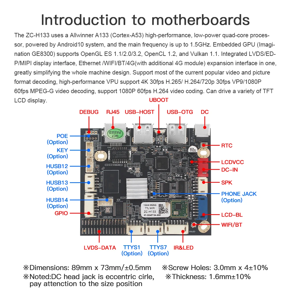 Allwinner A133 Android Board Chip for Custom LCD Advertising Display Modul/Tablet/Ai Box Digital Signage Development Motherboard