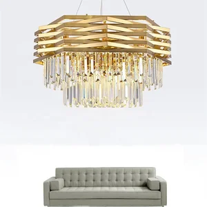 Led Luxury Brushed Gold Pendant Light Living Room Crystal Chandeliers for Living Room