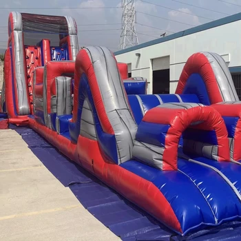 Long Kids N Adults Moonwalk Inflatable Race Obstacle Course Entertained With Big Rollers For Balance Games