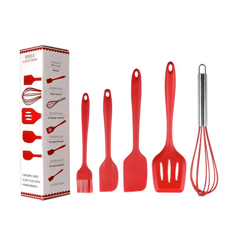 Non-stick Baking Tools Kitchen Utensils pengxiaomei Silicone Spatulas Set of 5 Heat Resistant Spoon Spatula Red 