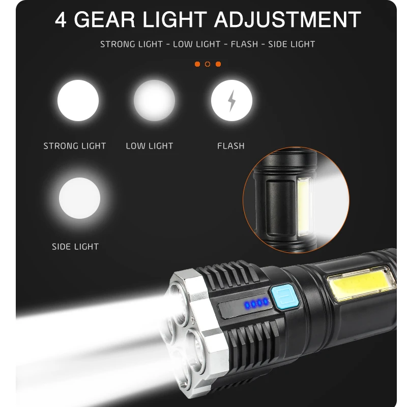 Torche LED Q5 T6 avec zoom super lumineux et latérale LAMPE de poche LED rechargeable USB EN aluminium ÉTANCHE À L'EAU COB Light - Chine Lampe DE poche À LED, lampe de