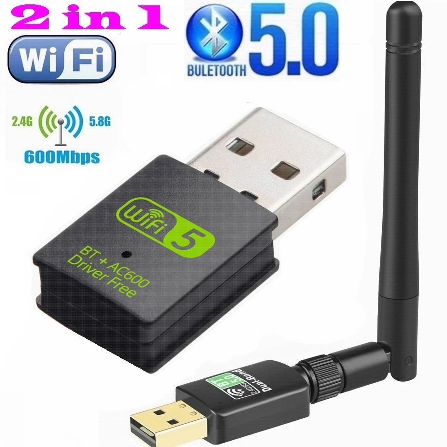 Adaptateur WiFi USB 600Mbps Bluetooth 5.0 Dongle 2 en 1 double
