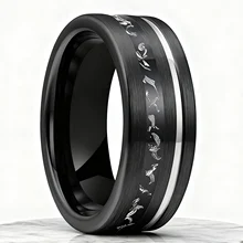 Fashion Rings 8mm Mens Ring Black Promise Rings Inlay Meteorite Tungsten Ring for Wedding Rings